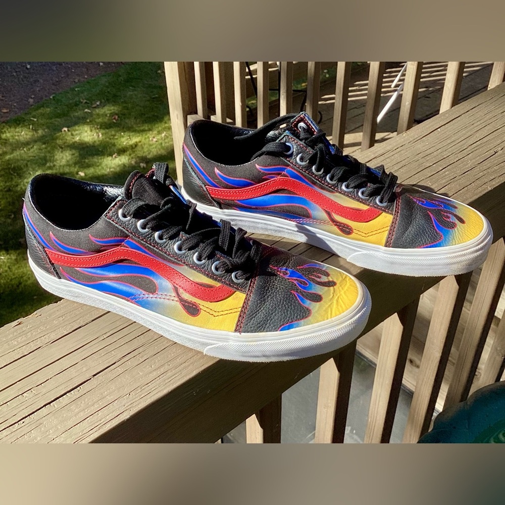 Vans Men's Sneakers with Flame Design - Black, Red, Yellow